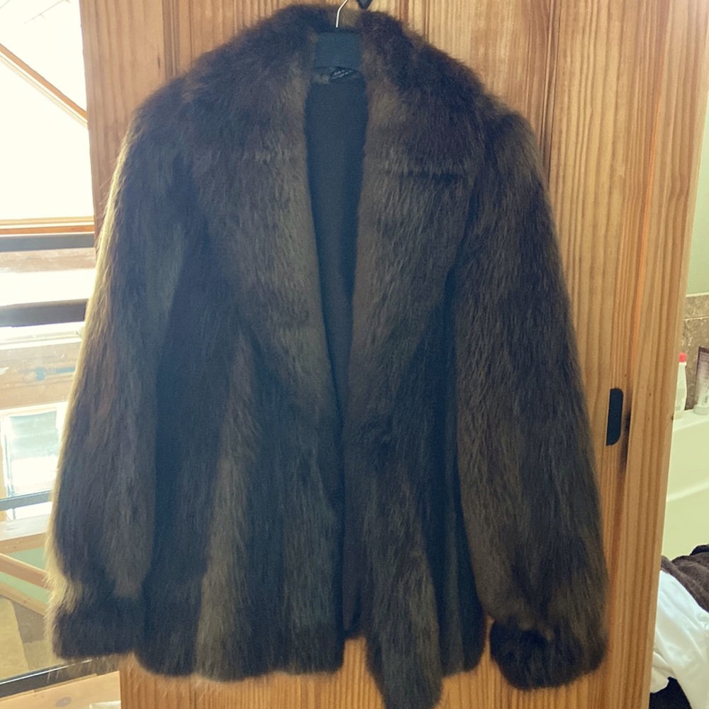 REVILLON Authentic Genuine Long Hair Beaver Fur 3/4 Length Coat